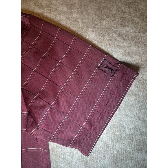 PGA Tour Polo Shirt Mens XL Burgundy Grid Check Performance Golfing Short Sleeve - Picture 4 of 6